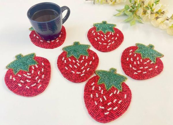 Drinkware | Strawberry Beaded Coasters – Set Of 6 Drinkware Drinkware