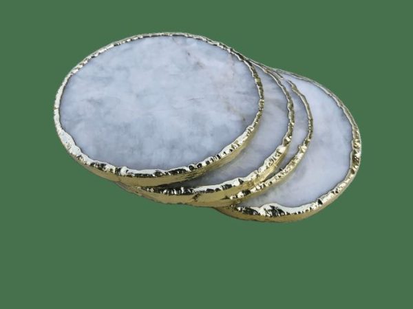 Drinkware | White Agate Hand Rounded Coasters – Set Of 4 Drinkware Drinkware