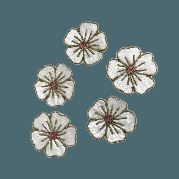 Drinkware | White Gold Floral Beaded Sequin Coasters Drinkware Drinkware