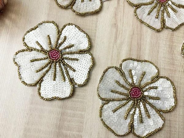 Drinkware | White Gold Floral Beaded Sequin Coasters Drinkware Drinkware