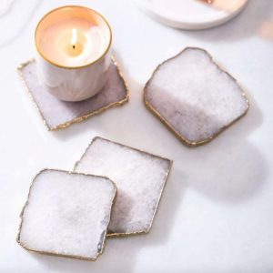 Drinkware | White Quartz Agate Coaster Set Of 4 Drinkware Drinkware