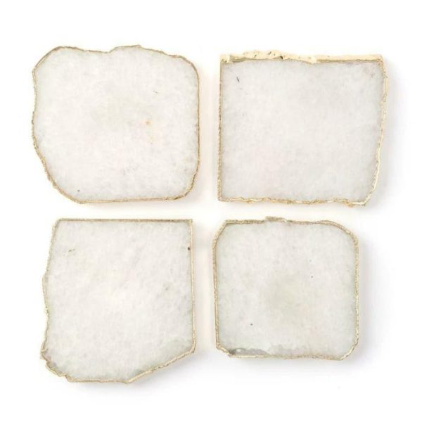 Drinkware | White Quartz Agate Coaster Set Of 4 Drinkware Drinkware