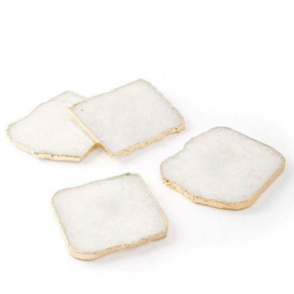 Drinkware | White Quartz Agate Coaster Set Of 4 Drinkware Drinkware