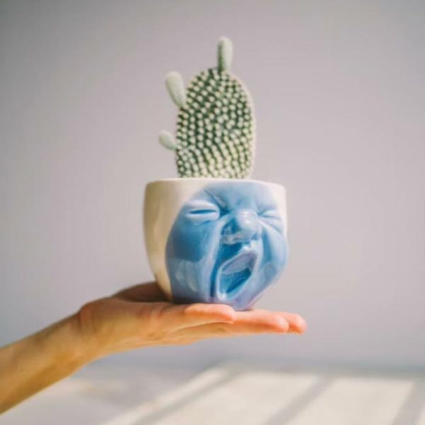 Drinkware | Yawning Face Porcelain Cactus Planter Drinkware Drinkware