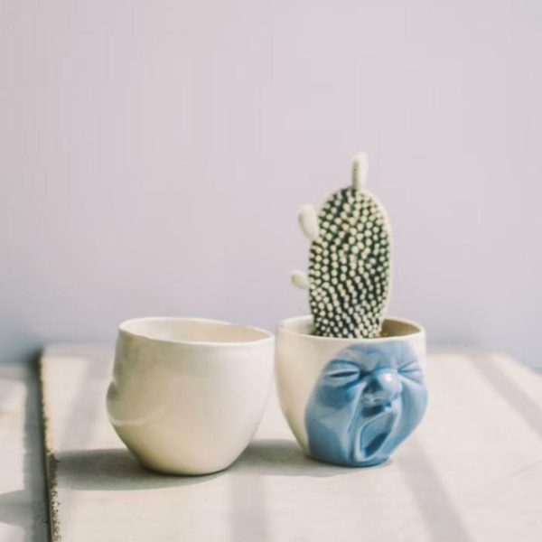 Drinkware | Yawning Face Porcelain Cactus Planter Drinkware Drinkware