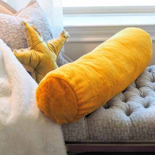 Faux Fur Pillows | Golden Faux Rabbit Fur Bolster Throw Pillows Faux Fur Pillows