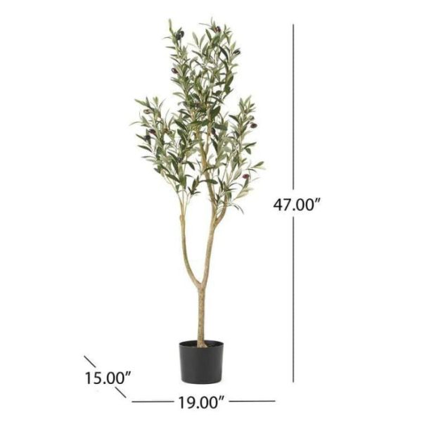 Flora & Plants | Artificial Olive Tree In Pot, 47" H x 19" W x 15" D Decor Flora & Plants