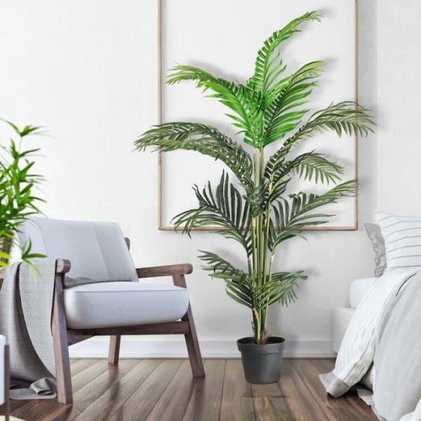 Flora & Plants | Faux Green Palm Tree In Pot, 56" H x 32" W x 32" D Decor Flora & Plants