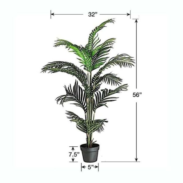 Flora & Plants | Faux Green Palm Tree In Pot, 56" H x 32" W x 32" D Decor Flora & Plants