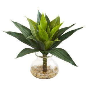 Flora & Plants | Artificial Agave Succulent In Decorative Vase Decor Flora & Plants