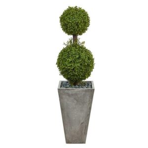 Flora & Plants | Artificial Boxwood Topiary In Planter Decor Flora & Plants