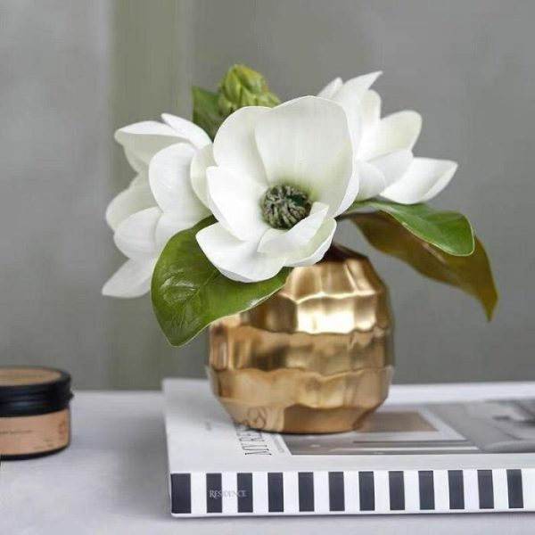 Flora & Plants | Artificial Magnolia Arrangement In A Gold Pot Decor Flora & Plants