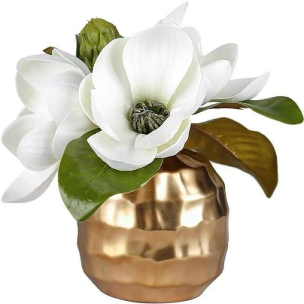 Flora & Plants | Artificial Magnolia Arrangement In A Gold Pot Decor Flora & Plants