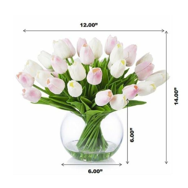 Flora & Plants | Artificial Tulip Floral Arrangement In Glass Vase Decor Flora & Plants