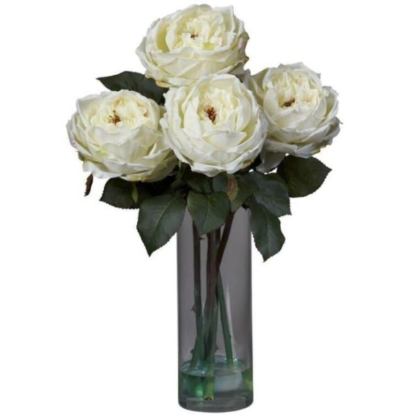 Flora & Plants | Fancy Roses Centerpiece In Glass Vase Decor Flora & Plants