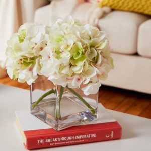 Flora & Plants | Faux Hydrangea Floral Arrangement In Glass Vase Decor Flora & Plants