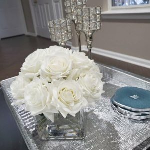 Flora & Plants | Real Touch Faux White Silk Rose Centerpiece Arrangement In Fake Water Decor Flora & Plants