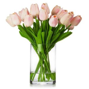 Flora & Plants | Real Touch Flower Tulips Centerpiece In Vase – Pink Decor Flora & Plants