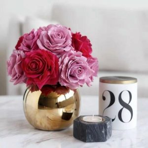 Flora & Plants | Real Touch Luxury Artificial Pink Red Rose Arrangement In Golden Pot Decor Flora & Plants