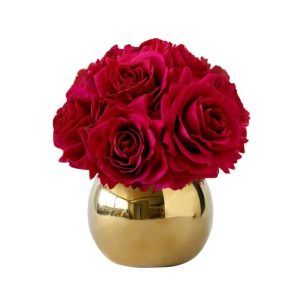 Flora & Plants | Real Touch Luxury Artificial Red Rose Arrangement In Golden Pot Decor Flora & Plants