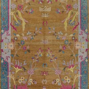 Hand Knotted Rugs | Blue Bordered Spring Floral In The Golden Sky Wool Hand Knotted Area Rug, 3′ x 5′ Hand Knotted Rugs Hand Knotted Rugs