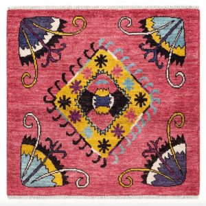 Hand Knotted Rugs | Blushing Desi Tribunal Hand Spun Wool Hand Knotted Area Rug, 5′ x 5′ Hand Knotted Rugs Hand Knotted Rugs