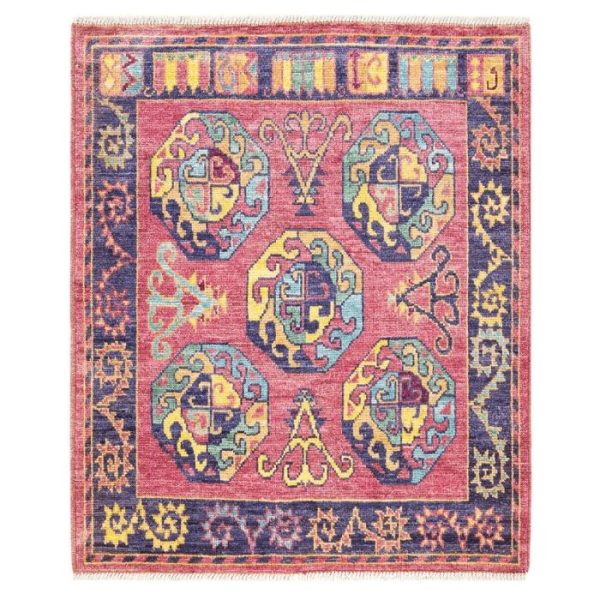 Hand Knotted Rugs | Blushing Desi Tribunal Wool Hand Knotted Area Rug, 4.8′ x 5.1′ Hand Knotted Rugs Hand Knotted Rugs