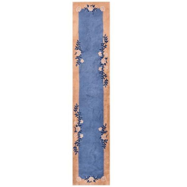 Hand Knotted Rugs | Chinoiserie Blue Floral Wool Hand Knotted Area Rug Runner, 2.5′ x 4′ Hand Knotted Rugs Hand Knotted Rugs