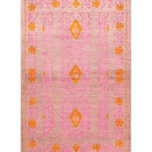 Hand Knotted Rugs | Orange And Pink Indian Desi Hand Spun Wool Hand Knotted Area Rug, 3′ x 5′ Hand Knotted Rugs Hand Knotted Rugs