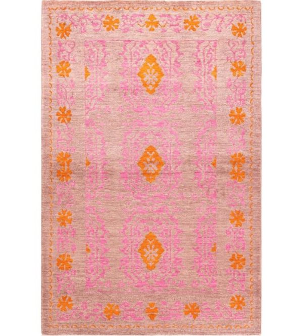 Hand Knotted Rugs | Orange And Pink Indian Desi Hand Spun Wool Hand Knotted Area Rug, 3′ x 5′ Hand Knotted Rugs Hand Knotted Rugs