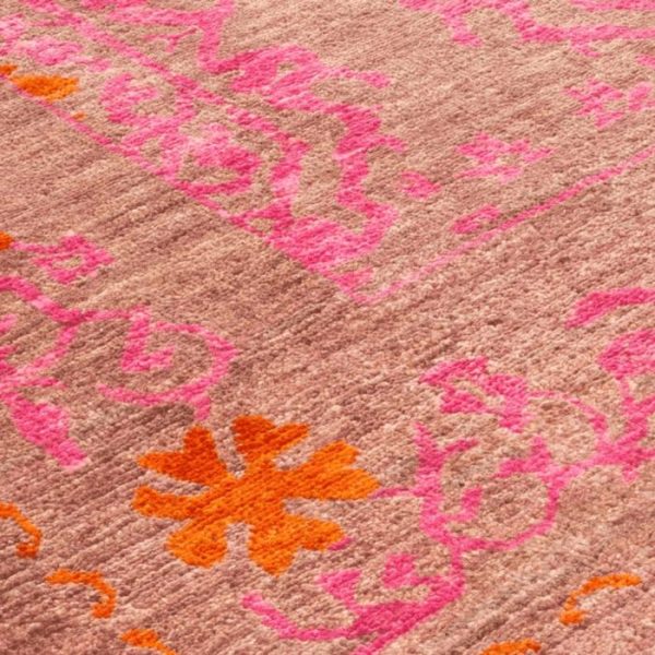 Hand Knotted Rugs | Orange And Pink Indian Desi Hand Spun Wool Hand Knotted Area Rug, 3′ x 5′ Hand Knotted Rugs Hand Knotted Rugs