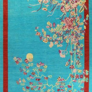 Hand Knotted Rugs | Red Bordered Spring Floral In The Blue Sky Wool Hand Knotted Area Rug, 3′ x 5′ Hand Knotted Rugs Hand Knotted Rugs