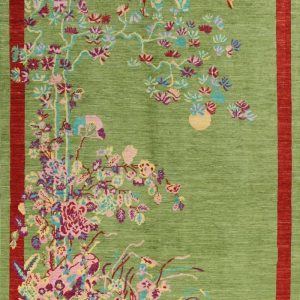 Hand Knotted Rugs | Red Bordered Spring Floral In The Green Sky Wool Hand Knotted Area Rug, 3′ x 5′ Hand Knotted Rugs Hand Knotted Rugs