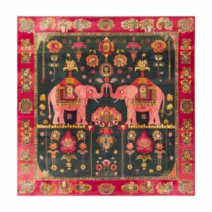 Hand Knotted Rugs | Royal Elephants Tapestry Wool Hand Knotted Area Rug, 5′ x 5′ Hand Knotted Rugs Hand Knotted Rugs