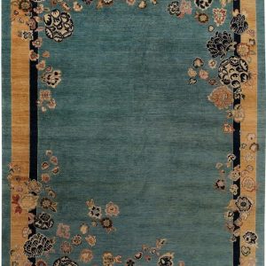 Hand Knotted Rugs | Vintage Floral Bordered Chinoiserie Blue Wool Hand Knotted Area Rug, 3′ x 5′ Hand Knotted Rugs Hand Knotted Rugs