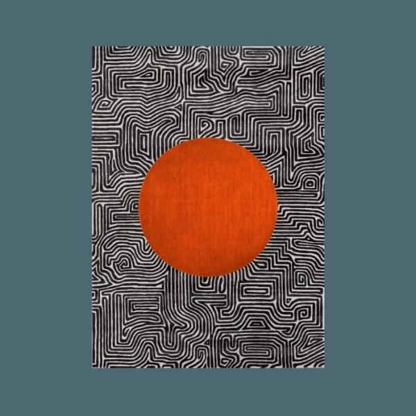 Hand Tufted Wool Rugs | Abstract Maze Orange Sun Hand Tufted Wool Rug, 2′ x 3′ Hand Tufted Wool Rugs Hand Tufted Wool Rugs