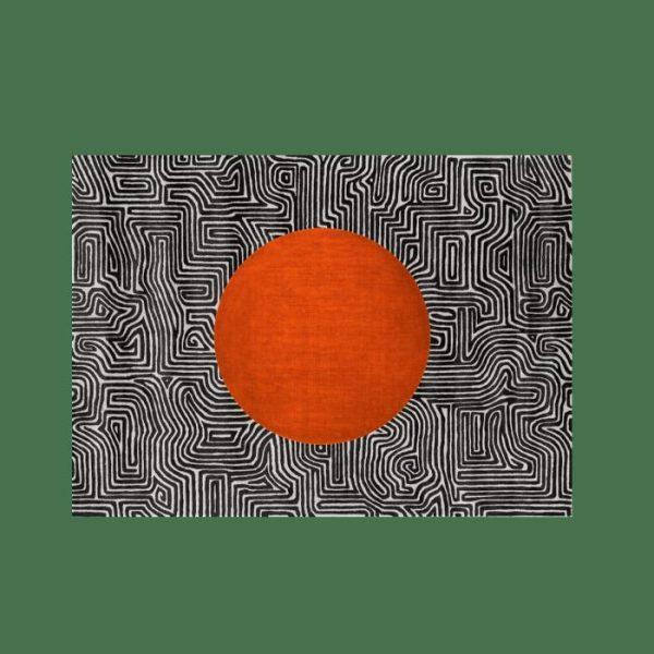 Hand Tufted Wool Rugs | Abstract Maze Orange Sun Hand Tufted Wool Rug, 2′ x 3′ Hand Tufted Wool Rugs Hand Tufted Wool Rugs