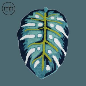 Hand Tufted Wool Rugs | Blue Monstera Leaf Shaped Accent Hand Tufted Wool Rug, 2′ x 3′ Accent Rugs Accent Rugs