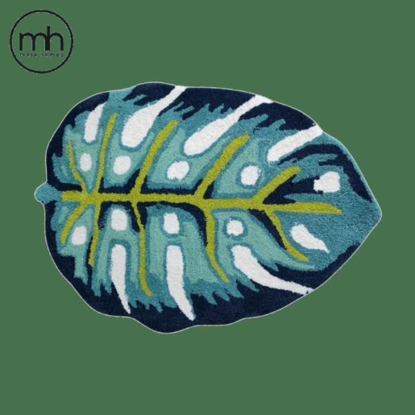 Hand Tufted Wool Rugs | Blue Monstera Leaf Shaped Accent Hand Tufted Wool Rug, 2′ x 3′ Accent Rugs Accent Rugs