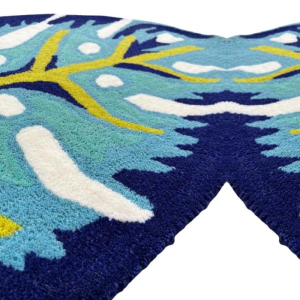 Hand Tufted Wool Rugs | Blue Monstera Leaf Shaped Accent Hand Tufted Wool Rug, 2′ x 3′ Accent Rugs Accent Rugs