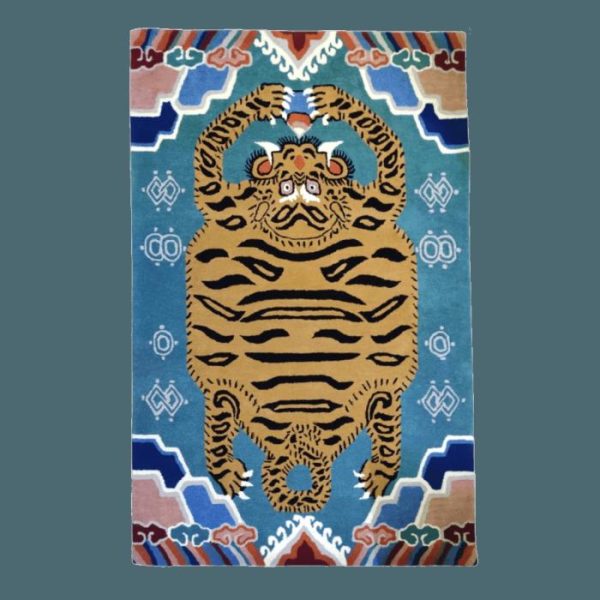 Hand Tufted Wool Rugs | Blue Oriental Tiger Hand Tufted Wool Rug, 2′ x 3′ Hand Tufted Wool Rugs Hand Tufted Wool Rugs