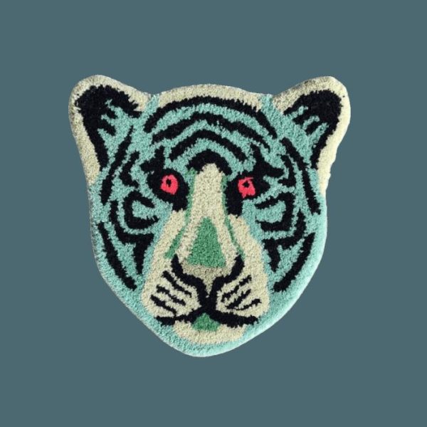 Hand Tufted Wool Rugs | Blue Tiger Face Hand-Tufted Wool Accent Rug, 1′ x 1′ Accent Rugs Accent Rugs