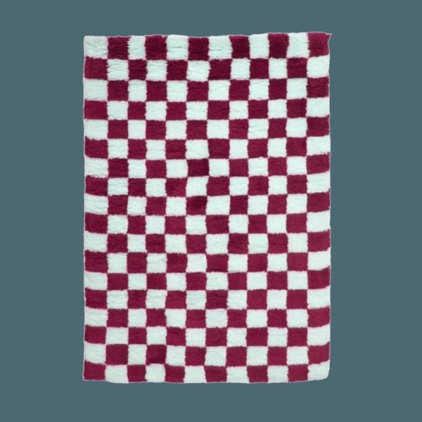 Hand Tufted Wool Rugs | Burgundy And White Classic Checker Wool Rug, 2.5′ x 5′ Hand Tufted Wool Rugs Hand Tufted Wool Rugs