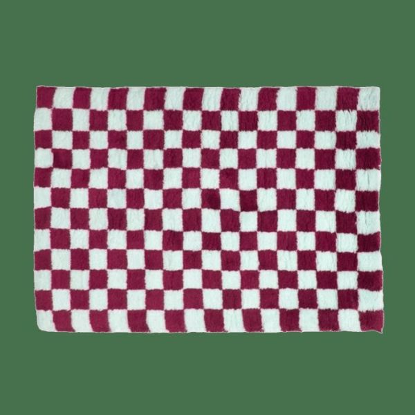 Hand Tufted Wool Rugs | Burgundy And White Classic Checker Wool Rug, 2.5′ x 5′ Hand Tufted Wool Rugs Hand Tufted Wool Rugs