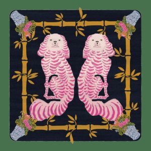 Hand Tufted Wool Rugs | Chinoiserie Pink Staffordshire Dogs Hand Tufted Rug – Black, 3′ x 3′ Hand Tufted Wool Rugs Hand Tufted Wool Rugs