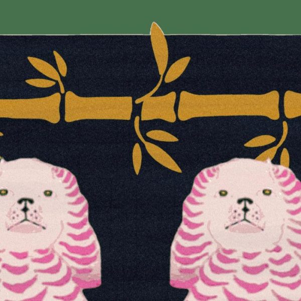 Hand Tufted Wool Rugs | Chinoiserie Pink Staffordshire Dogs Hand Tufted Rug – Black, 3′ x 3′ Hand Tufted Wool Rugs Hand Tufted Wool Rugs