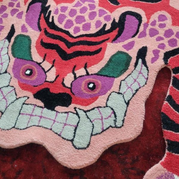 Hand Tufted Wool Rugs | Chinoiserie Pink Tibetan Tiger Tufted Wool Rug, 2′ x 3′ Accent Rugs Accent Rugs