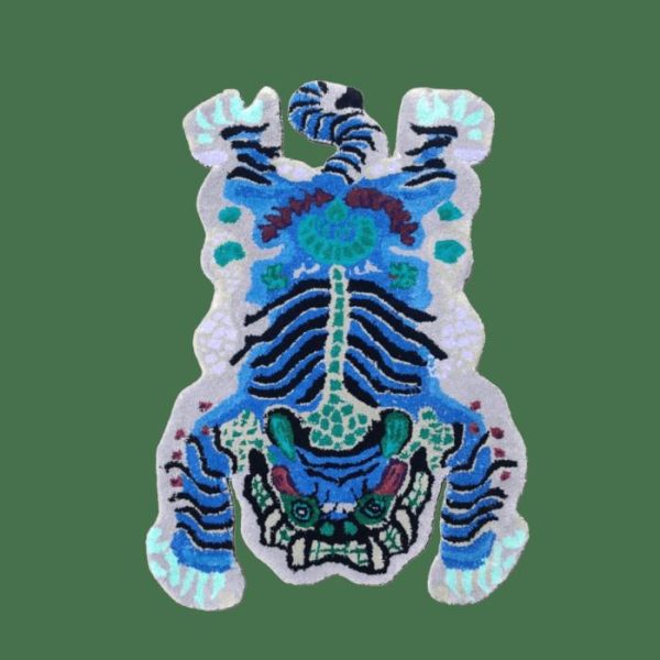 Hand Tufted Wool Rugs | Chinoiserie Tibetan Tiger Hand Tufted Wool Rug – Blue, 2′ x 3′ Accent Rugs Accent Rugs