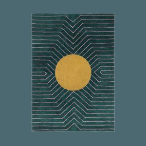 Hand Tufted Wool Rugs | Dark Teal Gold Circle Geometric Hand Tufted Wool Rug, 2′ x 3′ Hand Tufted Wool Rugs Hand Tufted Wool Rugs