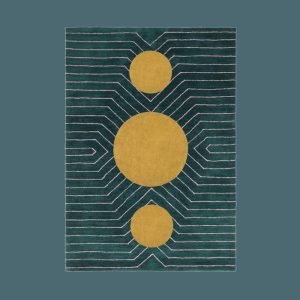 Hand Tufted Wool Rugs | Dark Teal Golden Geometric Hand Tufted Wool Rug, 2′ x 3′ Hand Tufted Wool Rugs Hand Tufted Wool Rugs